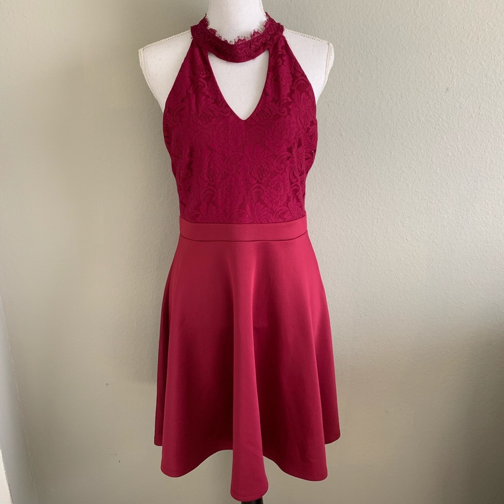 Francesca’s Fit Flare Lace Combo Dress